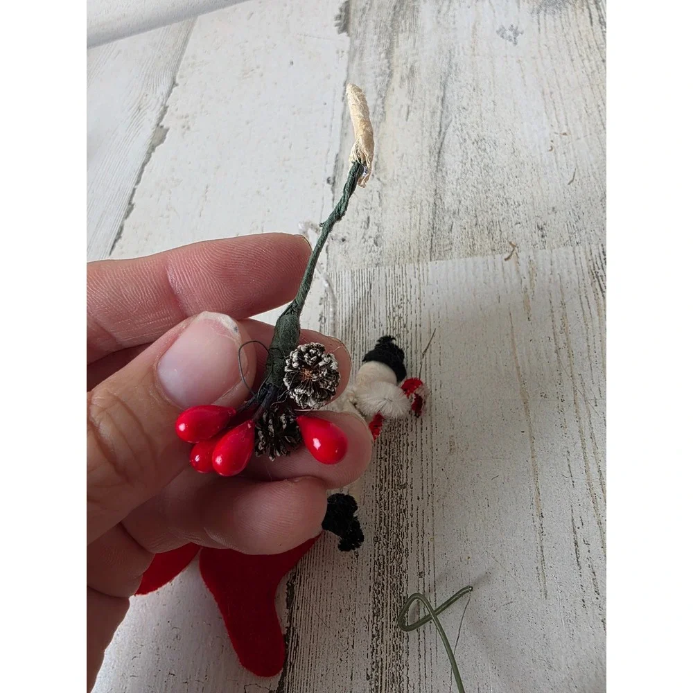 Vintage putz spun cotton snowman present mini stocking accessory ornament tree